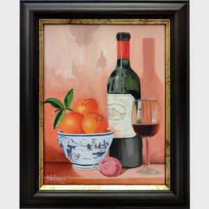Bodegón mandarinas y vino