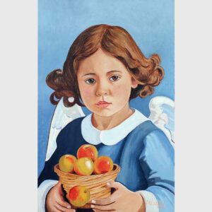 Ángel sentado con manzanas